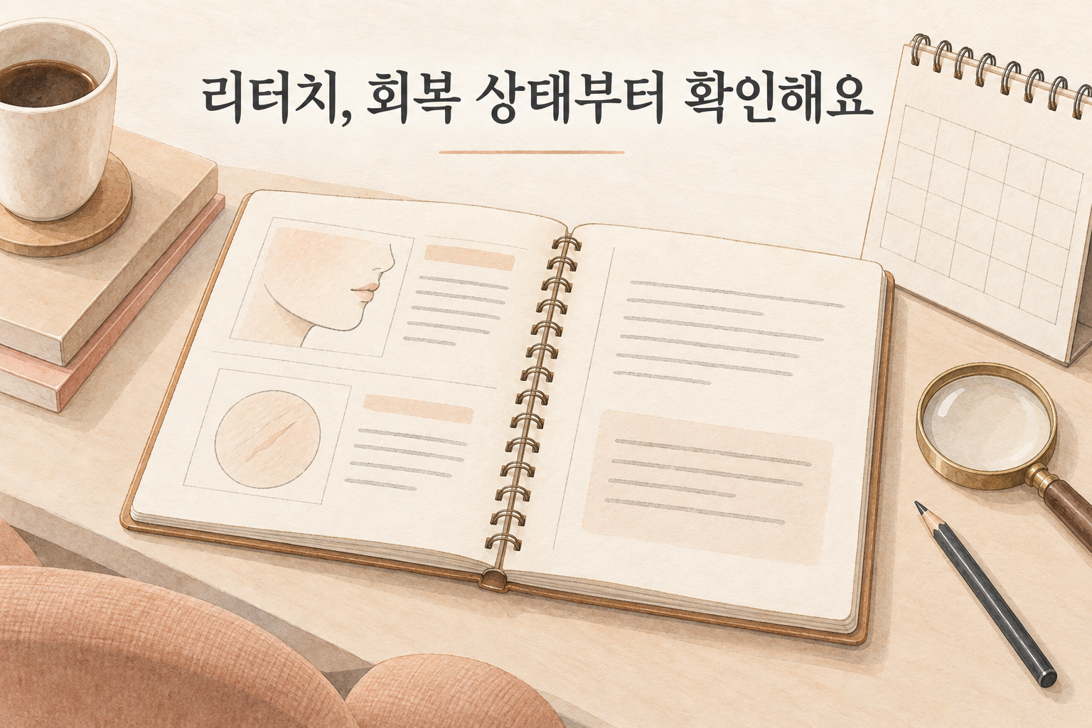 피부 회복과 남은 병변을 확인한 뒤 리터치 여부를 상담하는 설명 그림