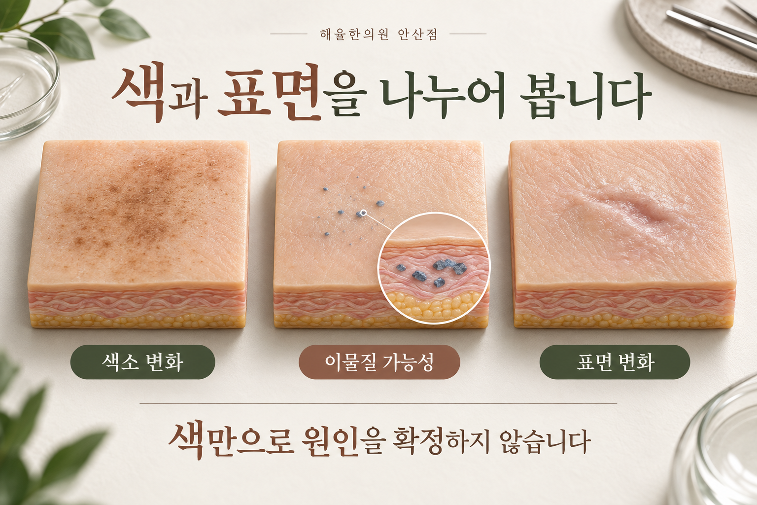 색소 변화와 이물질 가능성 및 표면 변화를 구분한 피부 모형