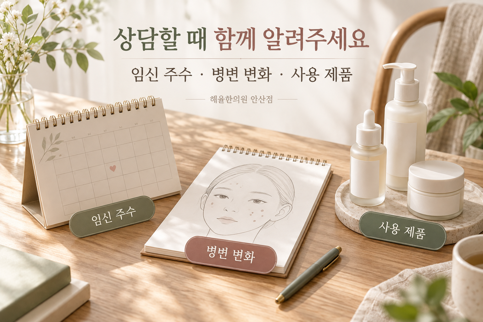 임신 주수와 병변 변화 및 사용 제품을 정리하는 세 가지 자료