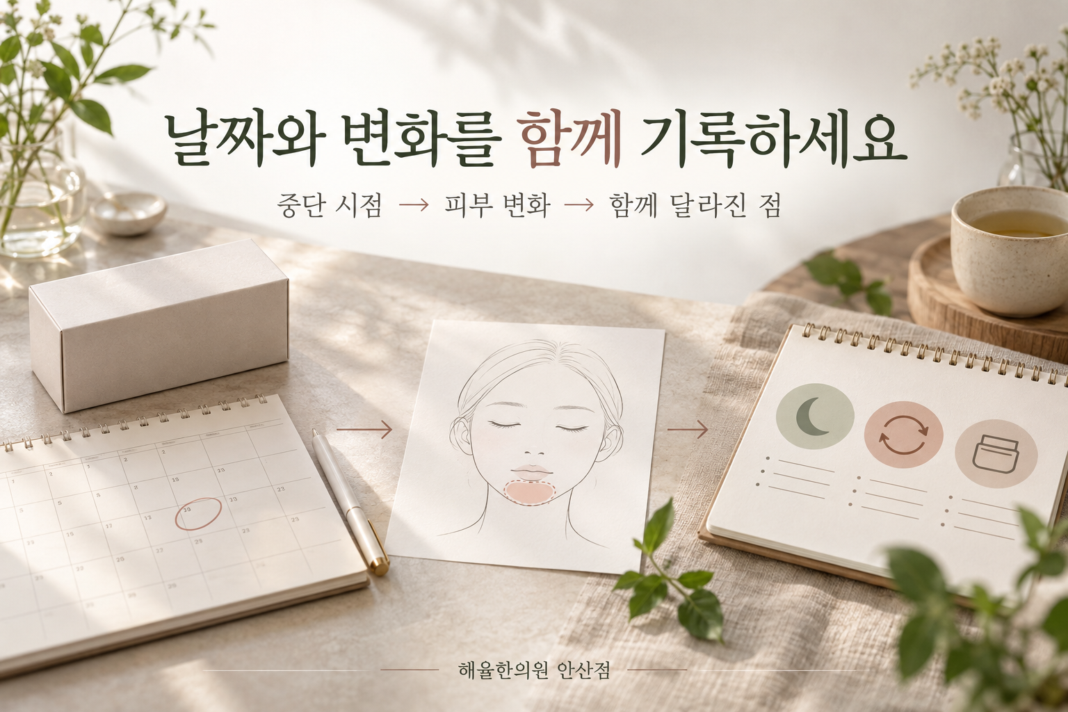 약 중단 시점과 피부 변화 및 함께 달라진 생활을 기록하는 순서