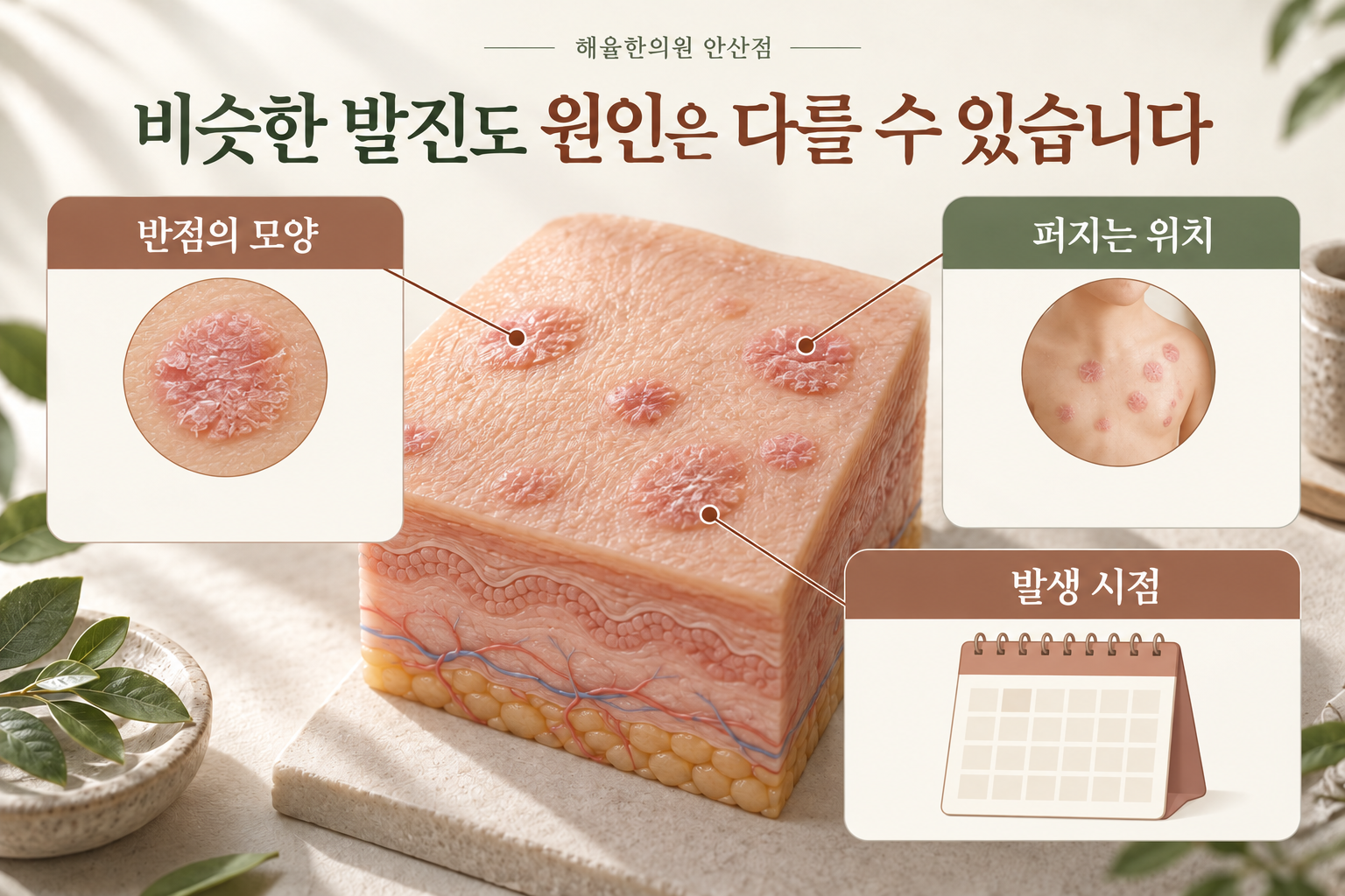반점의 모양 퍼지는 위치 발생 시점을 나누어 살펴보는 그림