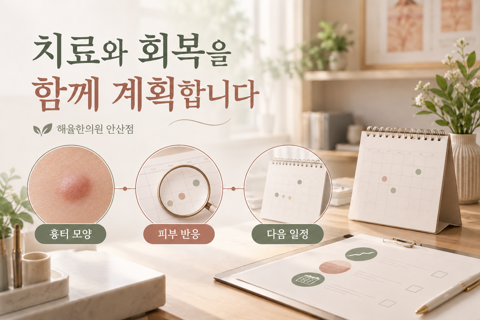 흉터 모양과 피부 반응을 확인한 뒤 다음 치료 일정을 정하는 세 단계