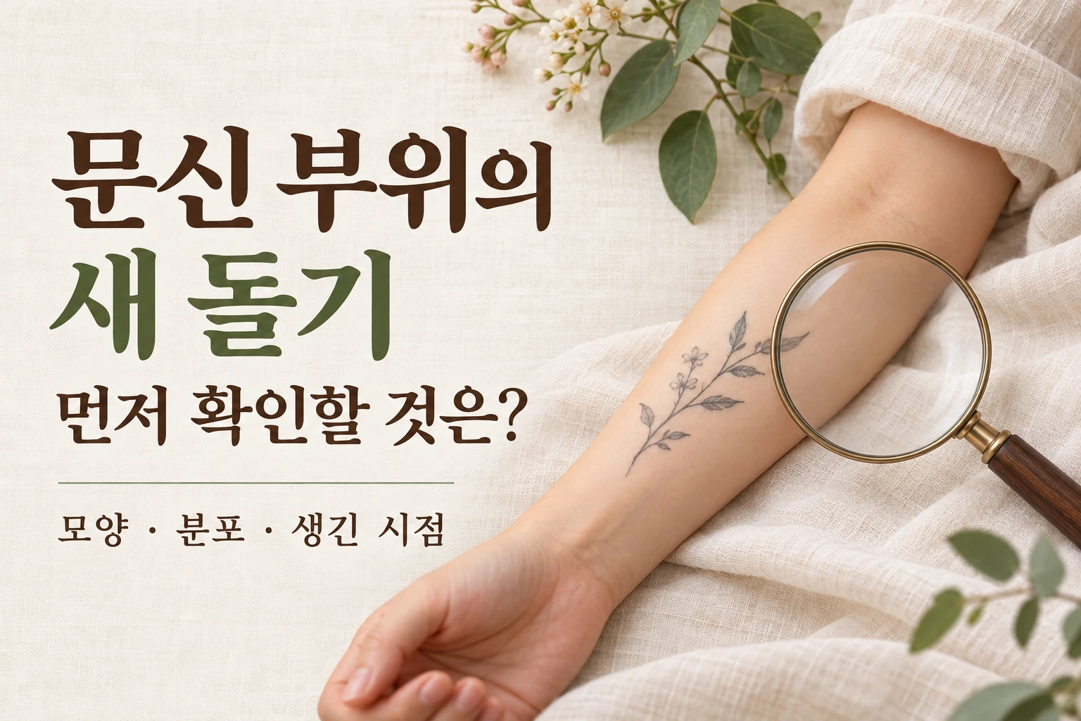 문신 부위의 새로운 돌기를 확인하는 질문을 담은 표지