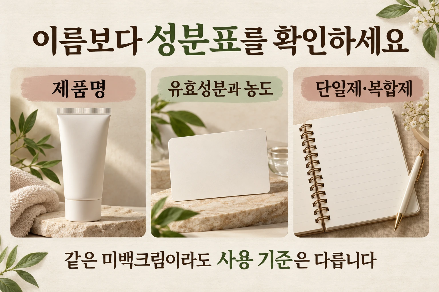 제품명과 유효성분·농도, 단일제·복합제를 확인하는 항목