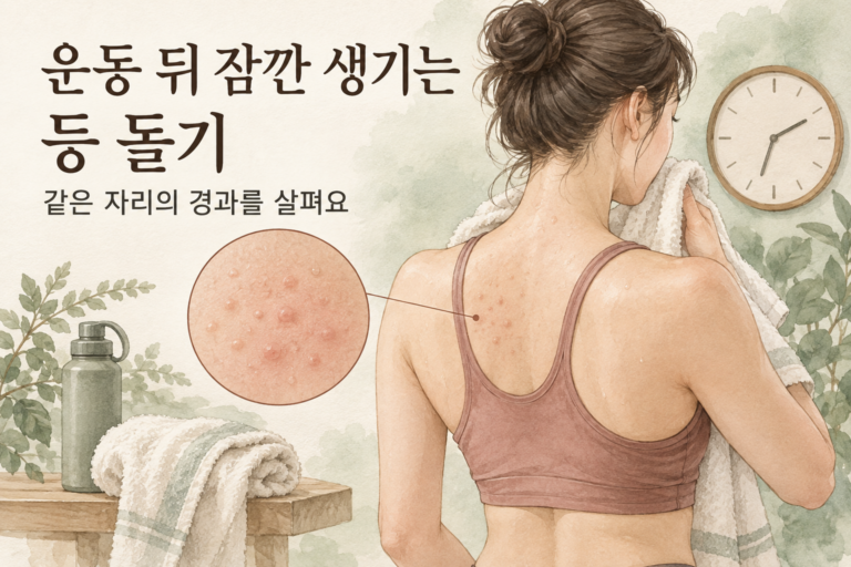 운동을 마친 성인과 등 피부의 일반적인 변화, 시계를 표현한 의료칼럼 썸네일