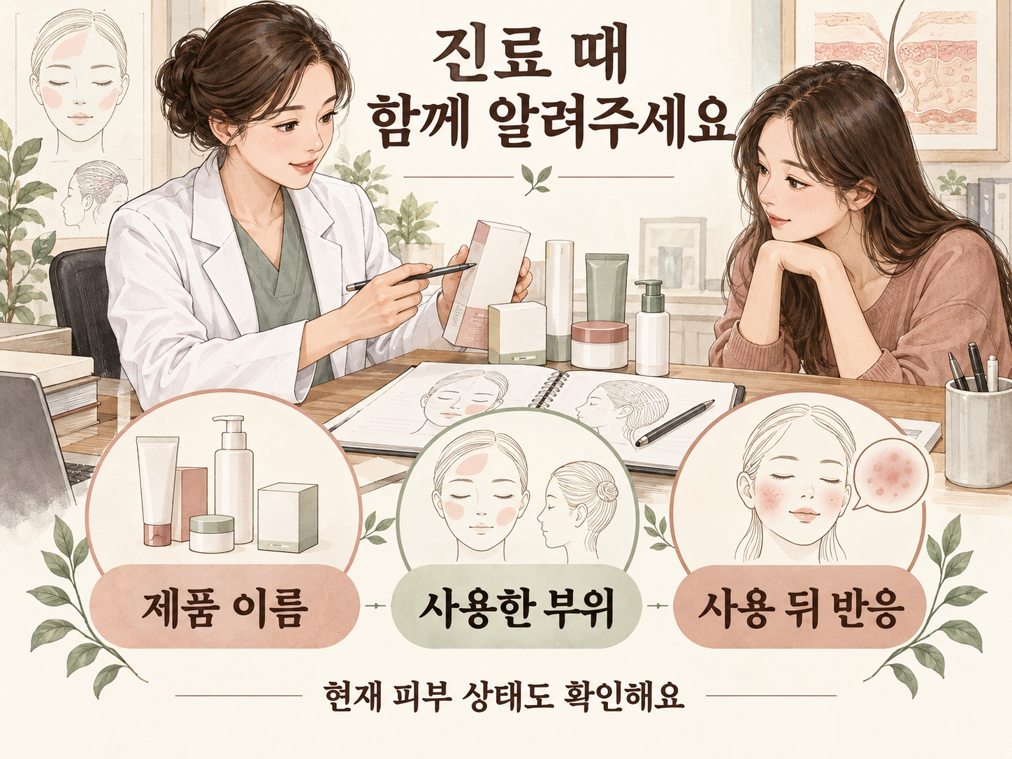 제품 이름·사용 부위·사용 뒤 반응을 전달하는 가상의 상담 장면