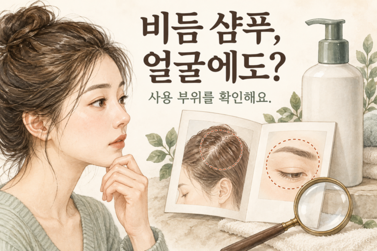 두피용 제품의 얼굴 사용 부위를 확인하는 설명용 삽화