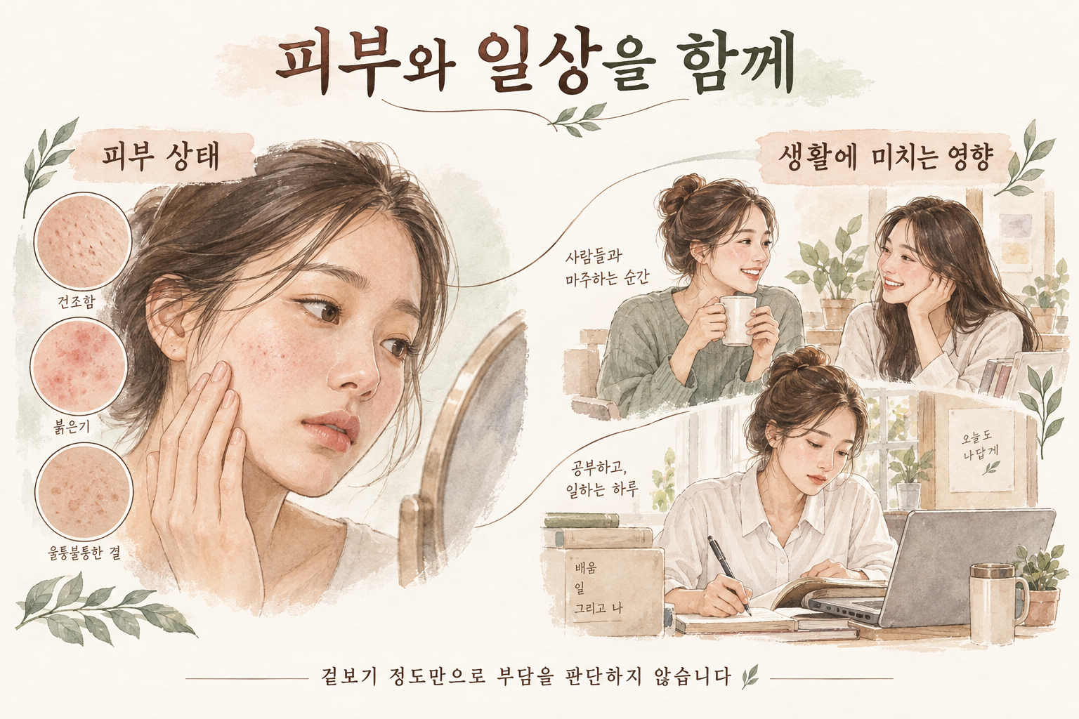 피부 상태와 일상에 미치는 영향을 함께 살피는 설명그림