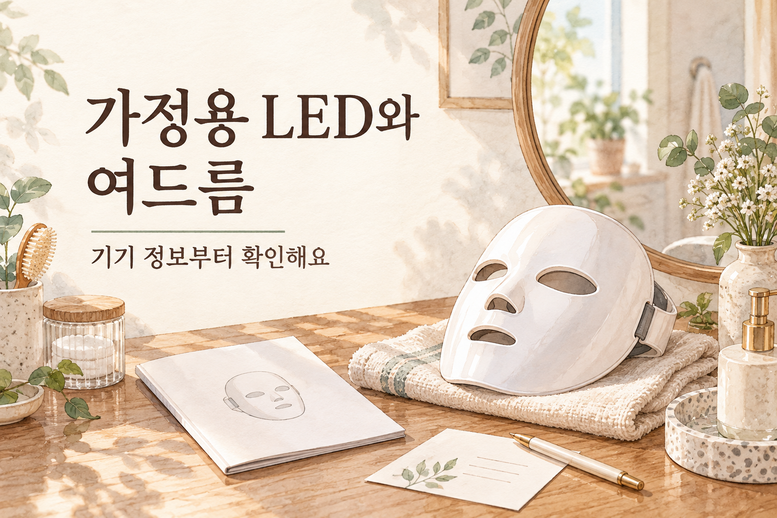 가정용 LED 기기와 사용 안내를 먼저 확인하는 수채화