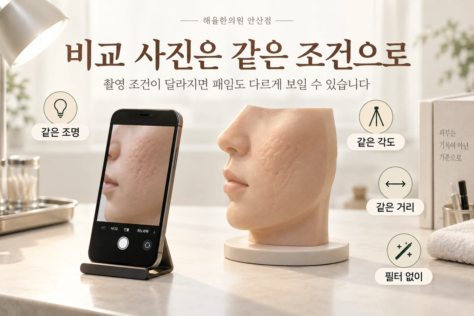 같은 조명과 각도, 거리로 피부 사진을 남기는 방법