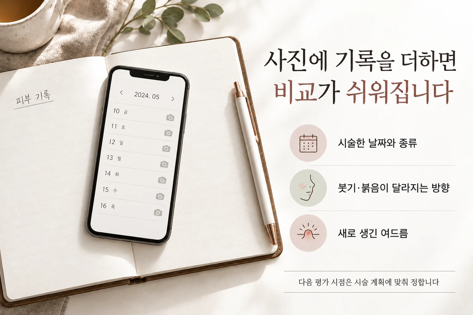 치료 전 기록부터 회복과 다음 상담까지 비교하는 순서