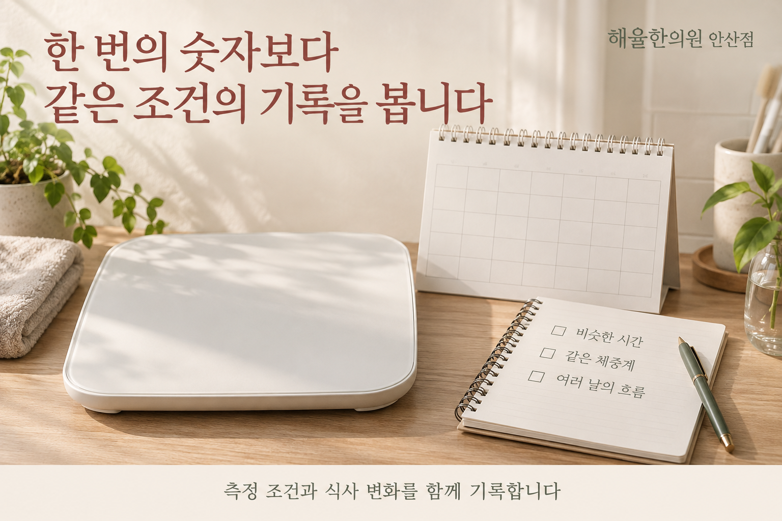 같은 조건에서 체중과 식사 변화 기록