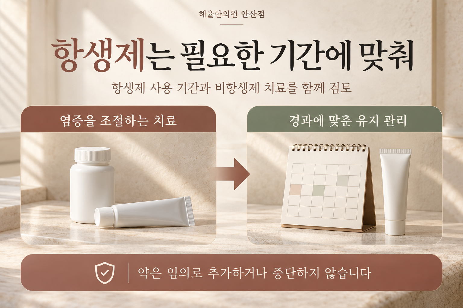 항생제 사용과 이후 유지 관리 계획을 의료진과 조율하는 흐름
